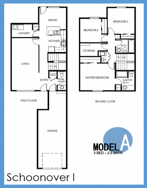 Floor plan for 3 beds, 2.5 baths, 1576 sqft